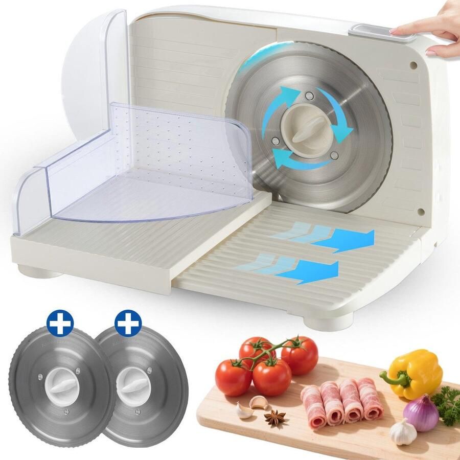 Ibettertec Elektrische Allessnijder 250 W 2 RVS Messen 170 mm Snijdikte 0-15 mm Uitneembaar Mes Voor Vlees en Brood