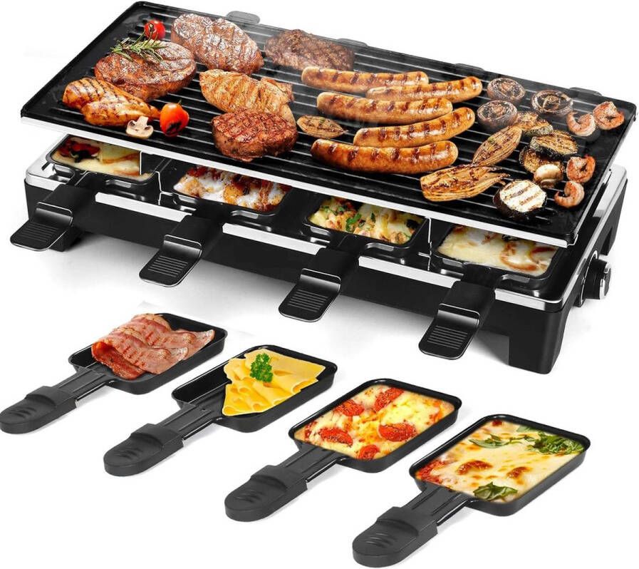 Ibettertec Tafelgrill Elektrische Grill Barbecue Elektrische Grill Rookvrije Grill 40 x 20 cm grilloppervlak instelbare thermostaat met 8 kleine bakvormen