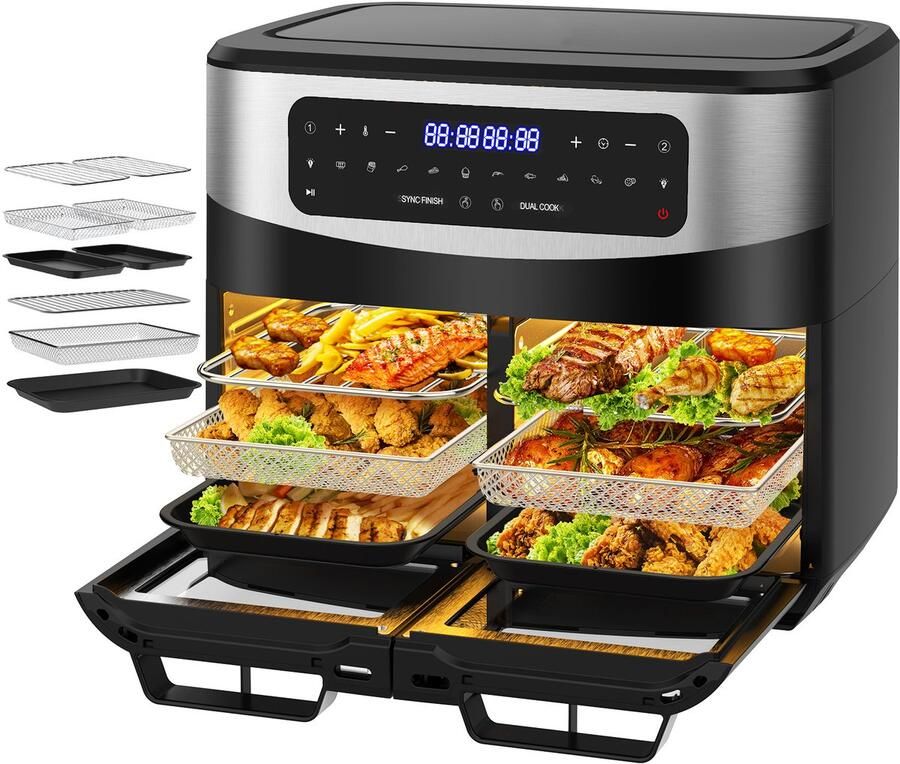 House of Balance Dubbele Airfryer XXL 12L Airfryer Dubbel met Kijkvensters Airfryer Oven incl Accessoires Airfryers 10 Programma's Touchscreen