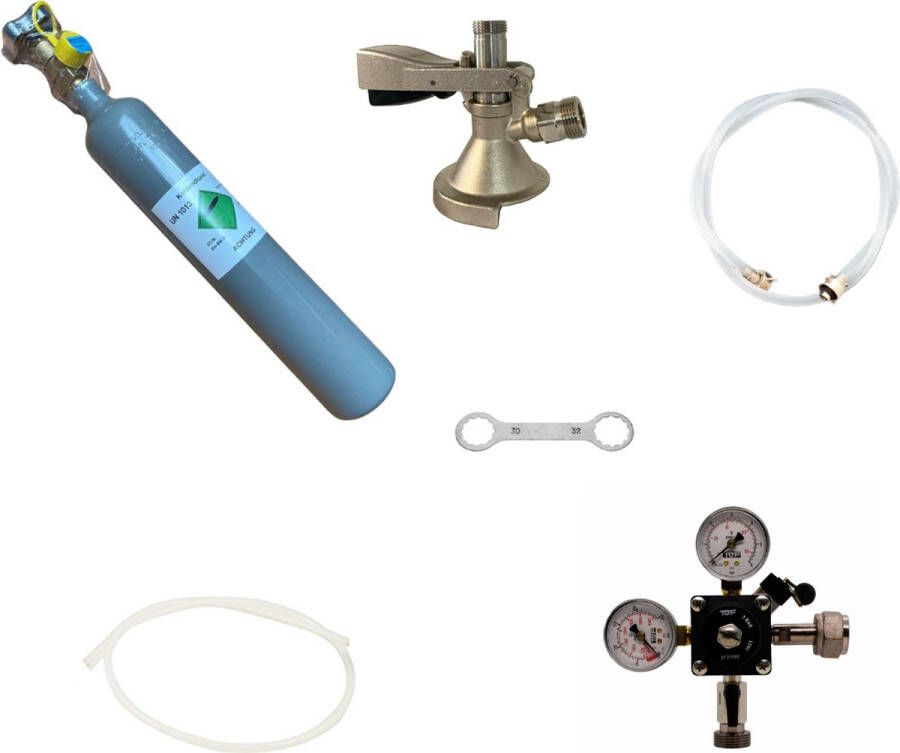 Ich-zapfe Accessoireset 1 met type A fustkoppeling 10mm bierslang en 0 5 kg CO2 fles