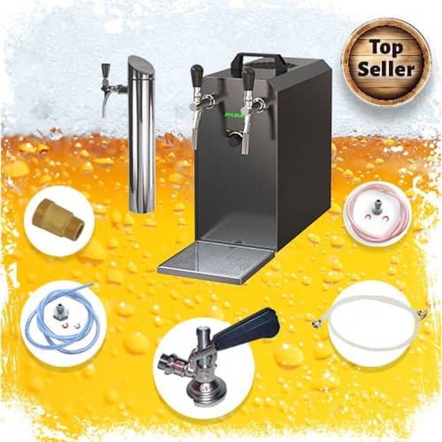 Ich-zapfe Complete onderbouwset dispensersysteem STREAM 50K met luchtpomp bierkoffer doorstroomkoeler 2-lijns droog koeler tot 55 liter u BLACK EDITION Adapter 5 liters zonder
