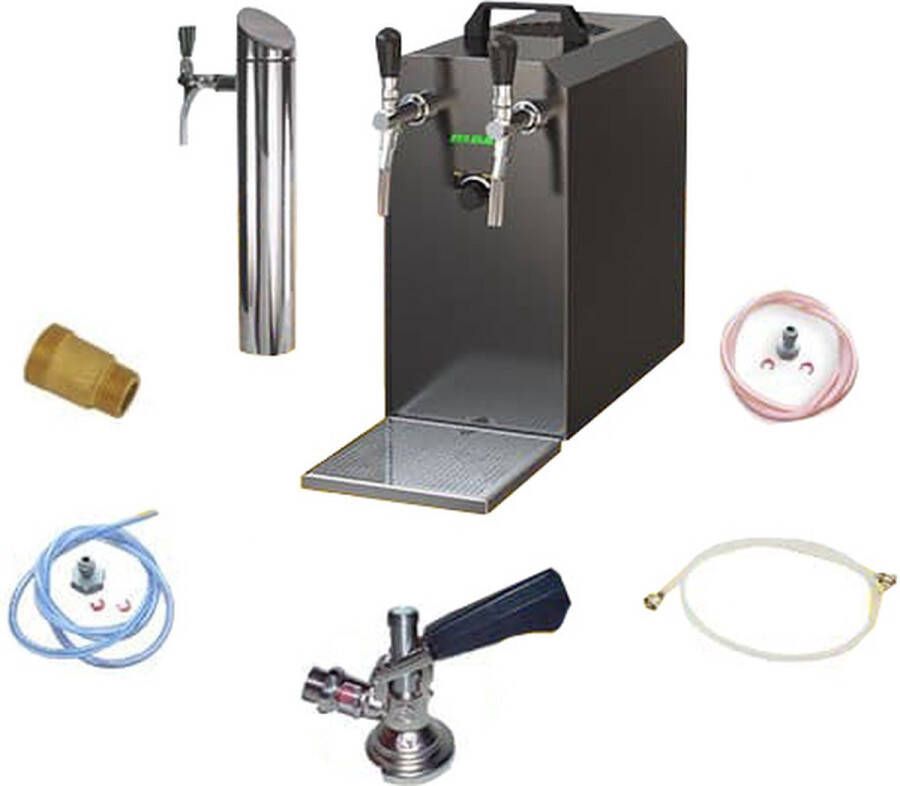Ich-zapfe Complete onderbouwset Biertap Thuistap Bierkoeler Bier dispenser Bier machine Droogkoeler STREAM 50K met luchtpomp 2-kranen 55 l uur BLACK EDITION Type M NC Adapter