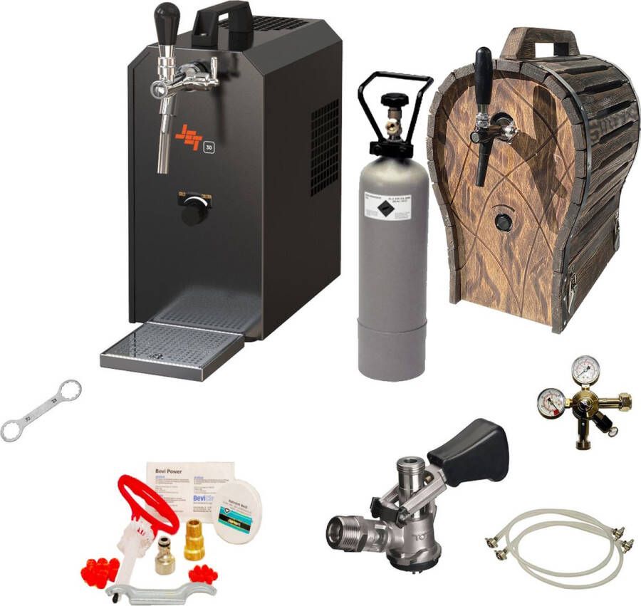 Ich-zapfe Complete onderbouw set Biertap JET 30 1-kraans 35 liter uur Droogkoeler Thuistap Bierkoeler met houten vat Type M