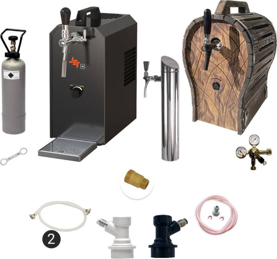 Ich-zapfe Complete set voor onder de toonbank Biertap JET 30 1-kraans droogkoeler 35 liter uur Thuistap Bierkoeler met houten vat NC Adapter