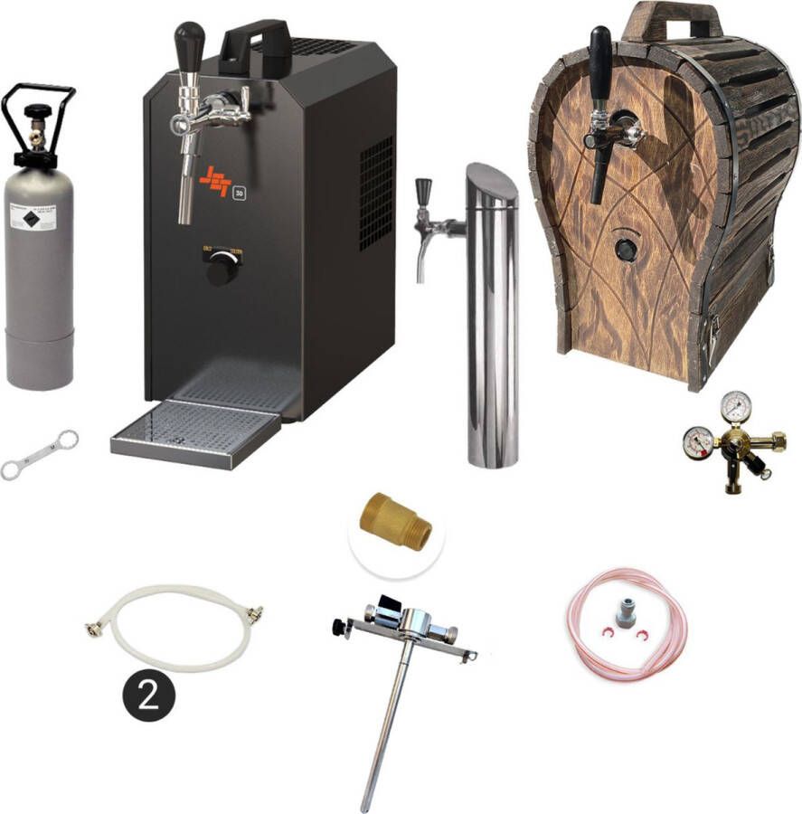 Ich-zapfe Complete set voor onder de toonbank Biertap JET 30 1-kraans droogkoeler 35 liter uur Thuistap Bierkoeler met houten vat 5 Liter Adapter
