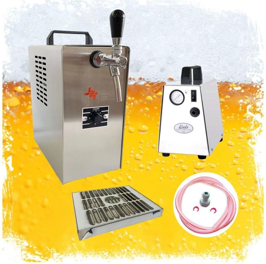 Ich-zapfe Compleet set biertapinstallatie JET 30 bierkoffer doorstroomkoeler 1-lijn droge koeler tot 35 L h met combi tapkop en VK15 compressor