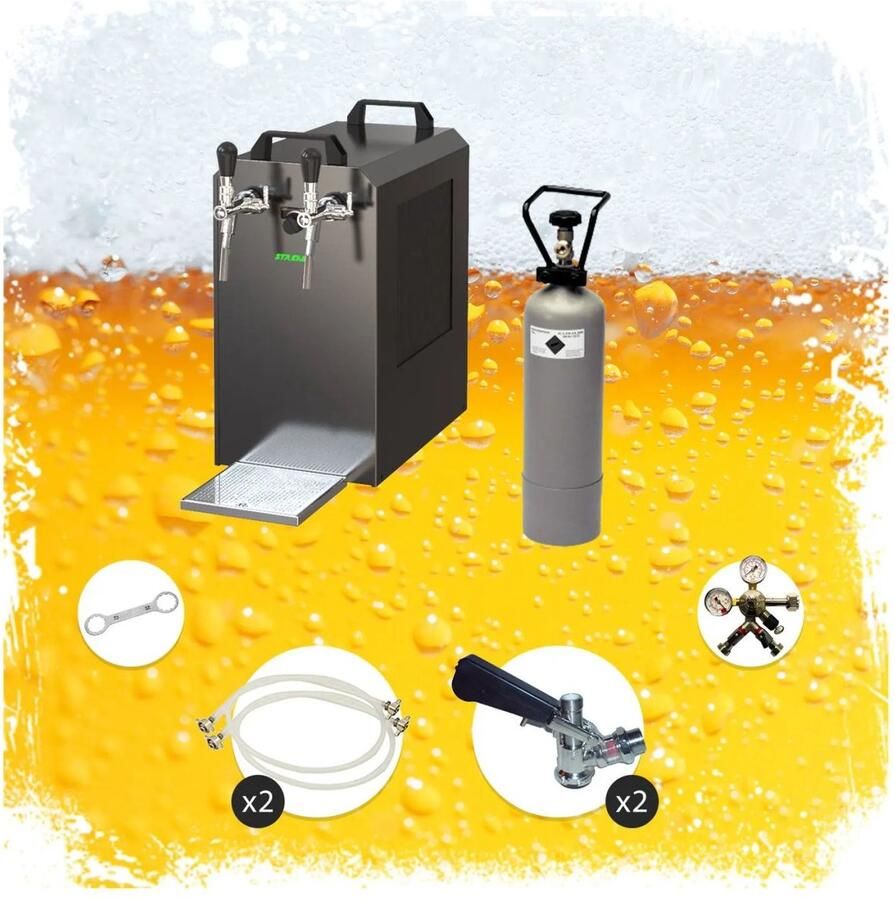 Ich-zapfe Compleet Set Tapinstallatie STREAM 80 bierkoffer 2-weg Doorstroomkoeler Droge Koeler 90 l h Driehoek Binnendraad en 5L adapter John Guest