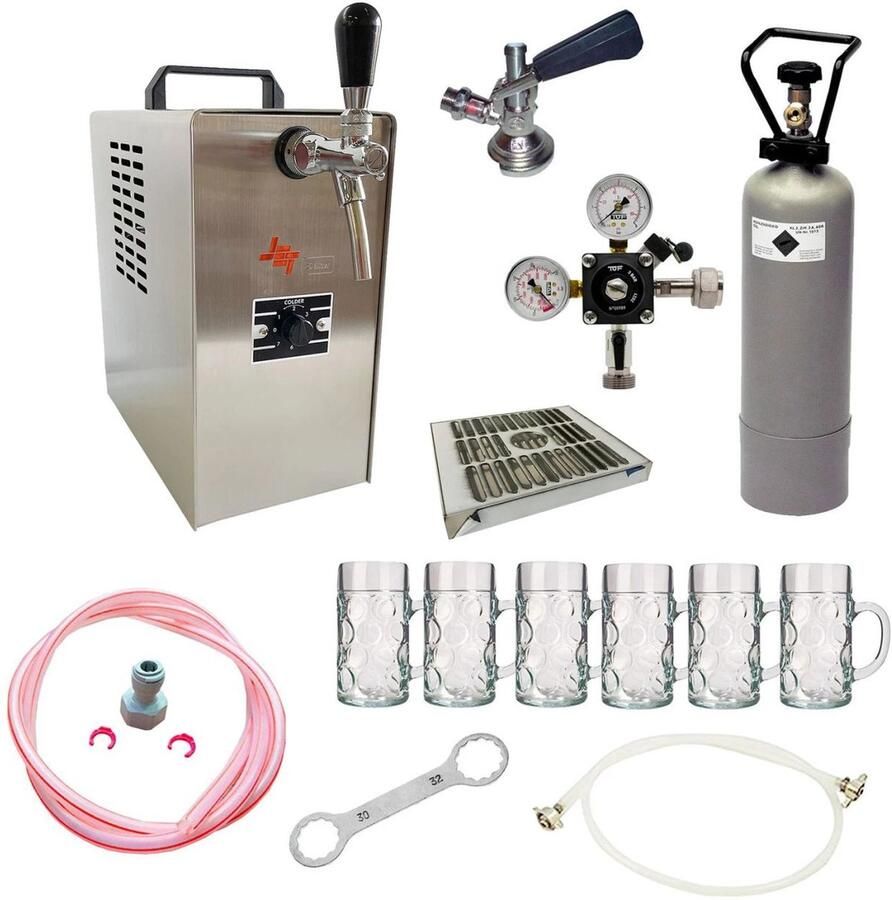 Ich-zapfe Complete onderbouw set Biertap JET 30 1-kraans 35 liter uur Droogkoeler Thuistap Bierkoeler met bierglazen ISAR 0 3 liter 6 st NC-adapter
