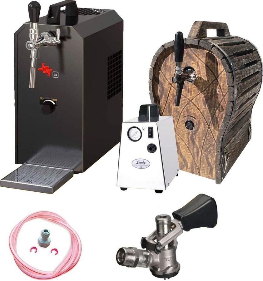 Ich-zapfe Complete Set Biertap JET 30 1-kraans droogkoeler 35 liter uur Thuistap Bierkoeler met houten vat Schoonmaakset voor biertap en vat Type S