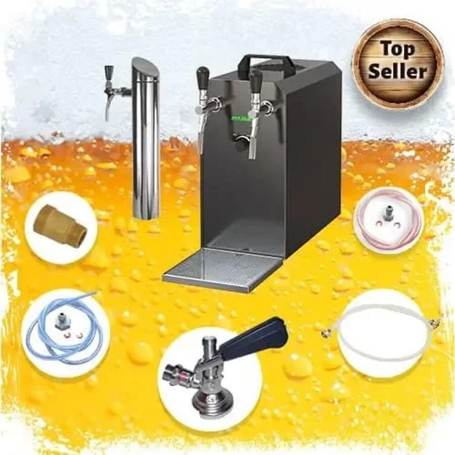 Ich-zapfe Complete onderbouwset Biertap Thuistap Bierkoeler Bier dispenser Bier machine Droogkoeler STREAM 50K met luchtpomp 2-kranen 55 l uur BLACK EDITION KEG: Type S; KEG 2: KeyKeg