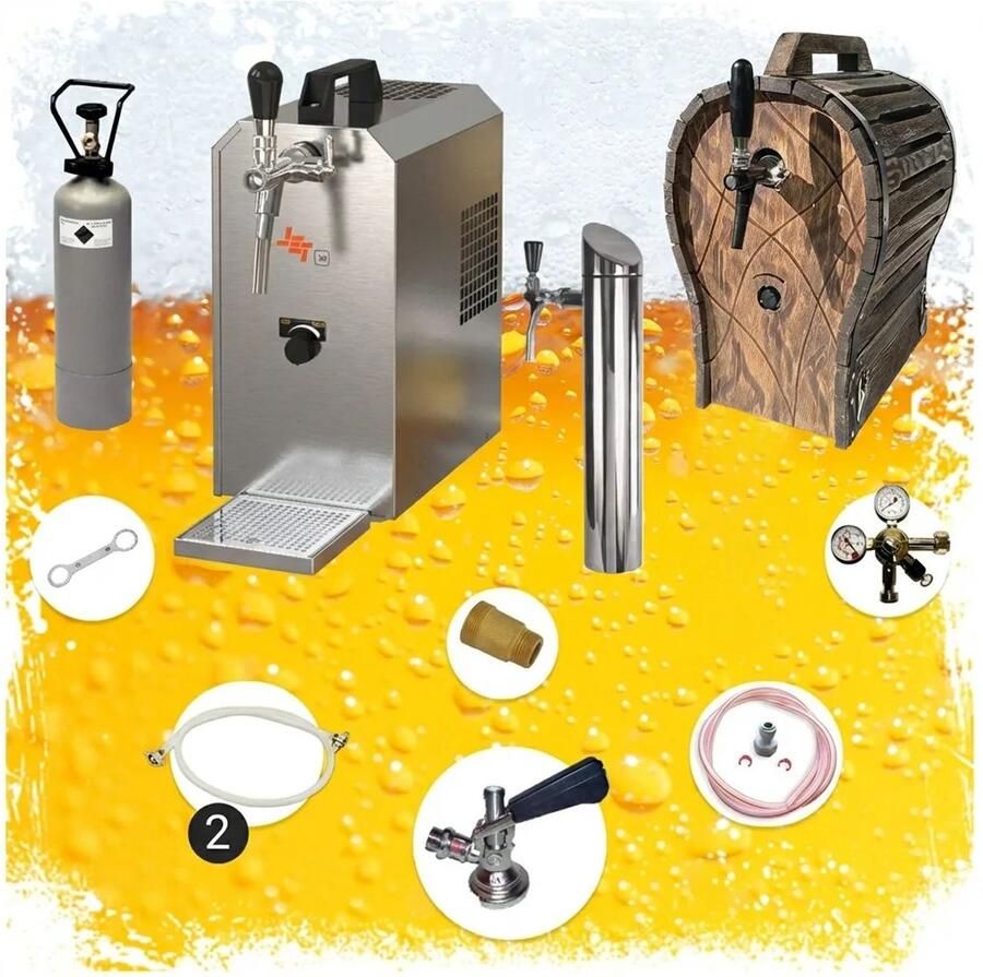Ich-zapfe Complete set voor onder de toonbank Biertap JET 30 1-kraans droogkoeler 35 liter uur Thuistap Bierkoeler met houten vat KeyKeg