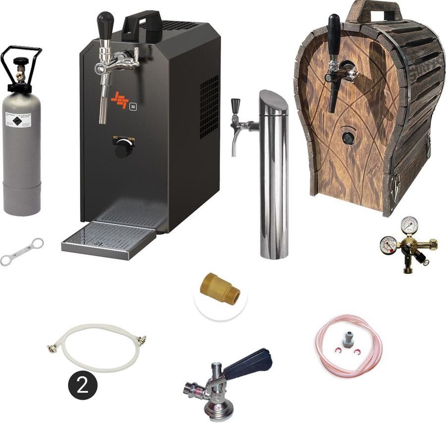 Ich-zapfe Complete set voor onder de toonbank Biertap JET 30 1-kraans droogkoeler 35 liter uur Thuistap Bierkoeler met houten vat Type S