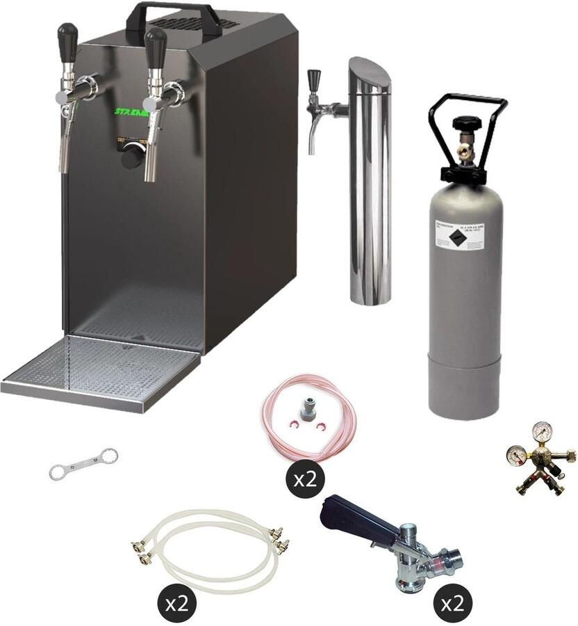 Ich-zapfe Biertapinstallatie Onderblad Compleetset STREAM 50 2-Lijns Droge Koeler tot 55 l u KEG Type D & KeyKeg