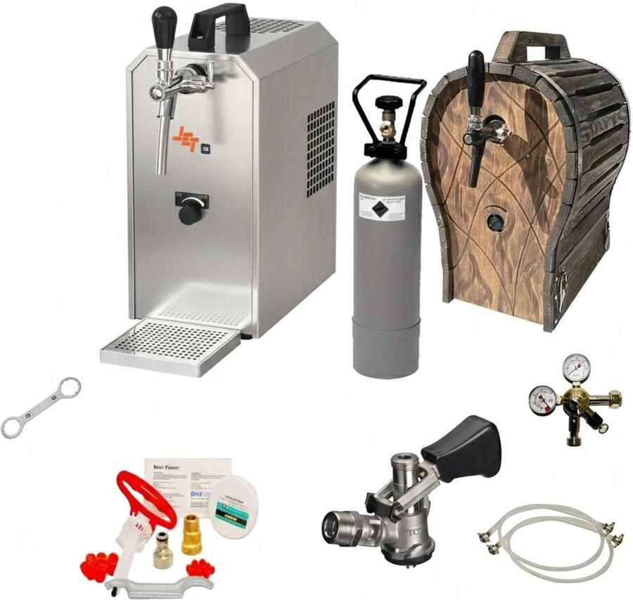 Ich-zapfe Complete Set Biertap JET 30 1-kraans droogkoeler 35 liter uur Thuistap Bierkoeler met houten vat Schoonmaakset voor biertap en vat Type G