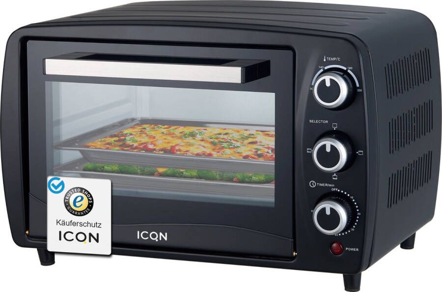 ICQN Compacte mini-oven 15 liter 1200W 60 min timer 3 kookfuncties 90°-230°C kleine campingoven Antraciet