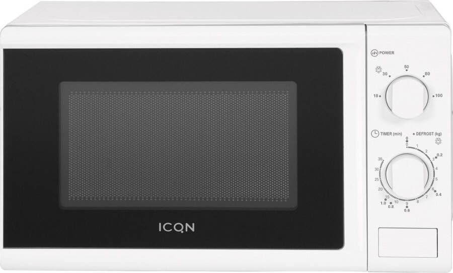 ICQN Magnetron 20L 700W 5 Vermogensniveaus 8 Automatische Programma's Gewicht en Tijd Gecontroleerd Ontdooien – Kinderslot Glazen Draaiplateau (25 5 cm) Wit