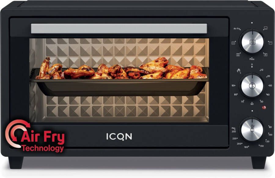 ICQN Mini Oven met Airfryer 20L Vrijstaand Hetelucht Friteuse Convectiefunctie 5 Grillfuncties 90 min. Timer 1500W 80°-250°C Frituurmand Bakplaat Grill Kruimellade - Foto 2