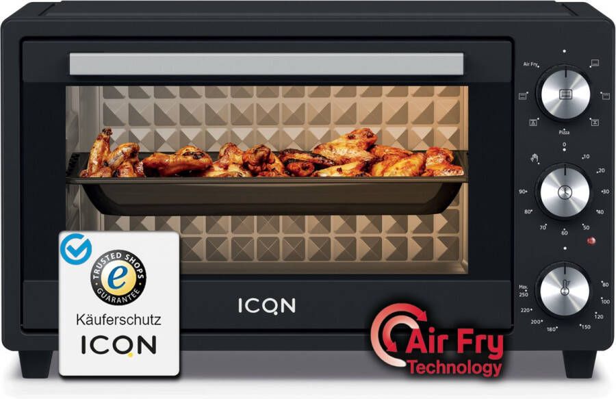 ICQN Mini Oven met Airfryer 20L Vrijstaand Hetelucht Friteuse Convectiefunctie 5 Grillfuncties 90 min. Timer 1500W 80°-250°C Frituurmand Bakplaat Grill Kruimellade