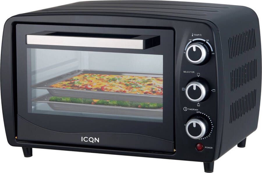 ICQN Compacte mini-oven 15 liter 1200W 60 min timer 3 kookfuncties 90°-230°C kleine campingoven Antraciet