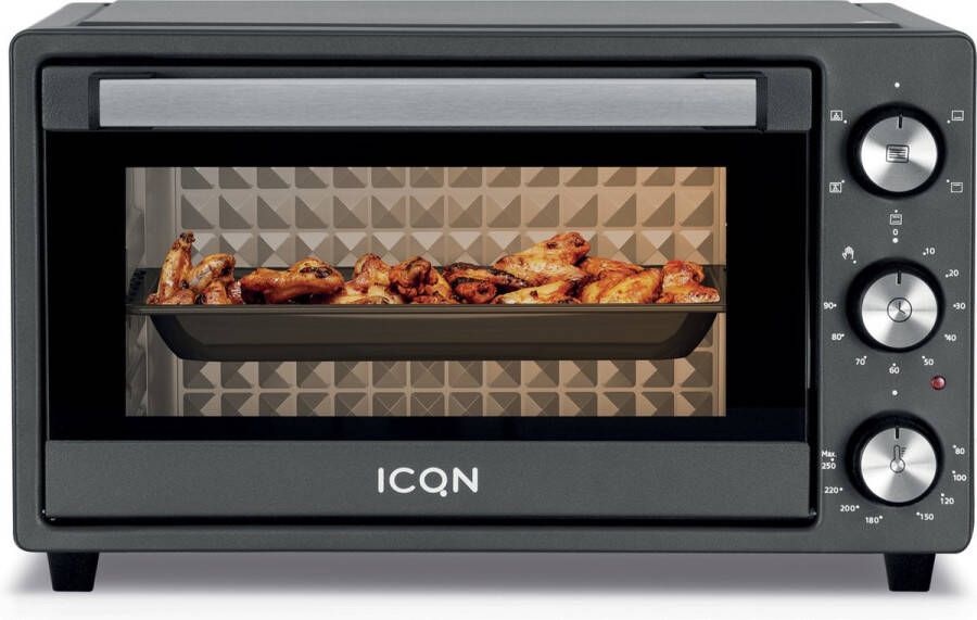 ICQN Vrijstaande Mini Oven 20L Convectie Mini Oven Hetelucht Timer Zwart
