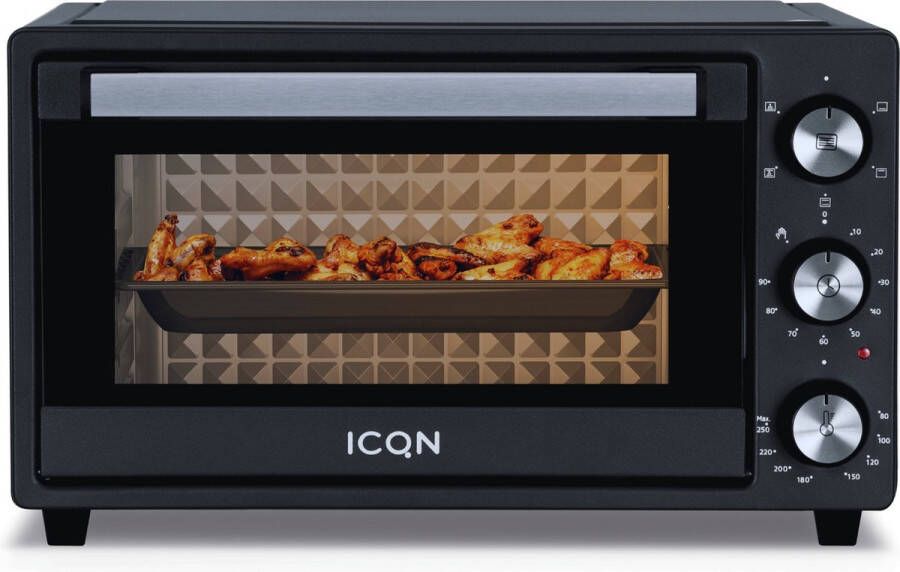 ICQN Vrijstaande Mini Oven 20L 1500 W Convectie Mini Oven Pizzaoven Hetelucht Timer Zwart