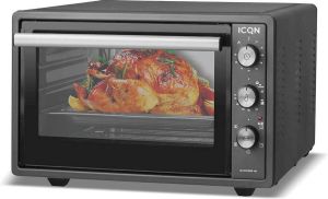 ICQN Vrijstaande Oven 42L Convectie Mini Oven Hetelucht & Grillfunctie Geëmailleerde Holte Zwart
