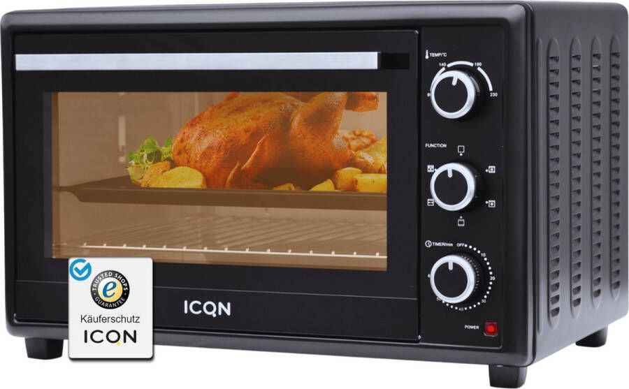 ICQN Vrijstaande Oven 50L Convectie Mini Oven Pizzaoven Hetelucht & Grillfunctie Geëmailleerde Holte Zwart - Foto 3