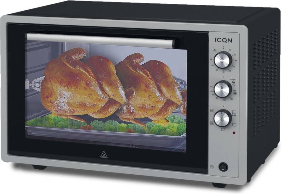 ICQN XXL Vrijstaande Oven 60 Liter Convectie Mini Oven Heteluchtoven Grill & Rotisseriefunctie Timer Grijs