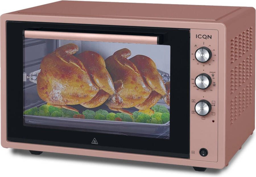 ICQN XXL Vrijstaande Oven 60 Liter Convectie Mini Oven Heteluchtoven Grill & Rotisseriefunctie Timer Roze - Foto 1