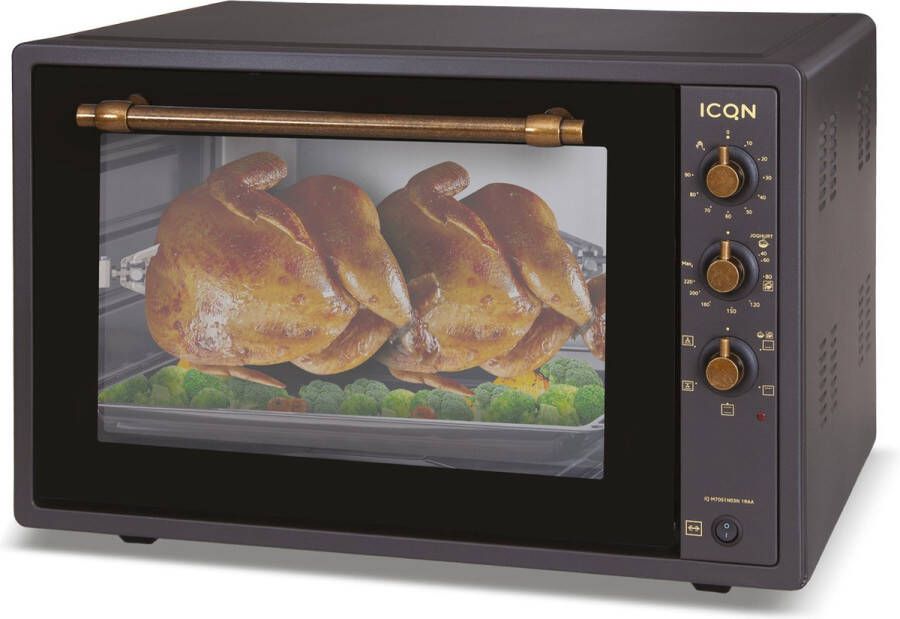 ICQN XXL Vrijstaande Retro Oven 60L – Rustiek Design Convectie Mini Oven Hetelucht & Grillfunctie Geëmailleerde Holte – Vintage – Zwart - Foto 2