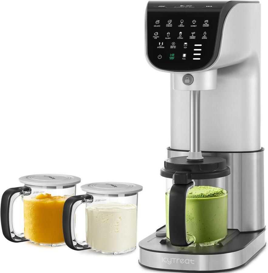 IcyTreat -11-in-1 ijsmachine – RVS-automatisch-voor sorbet milkshake frozen yoghurt 3 gezinsbakken van Tritan makkelijk reinigbaar