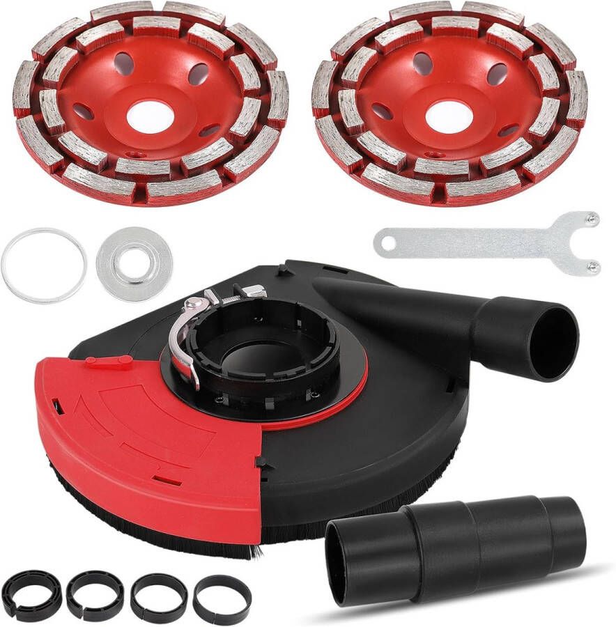 IeGEEK Afzuigkap 125 150 mm Universele afzuigkap Afzuigrenovatiefrees met 2 diamantslijpbekers voor stofafzuiging bij het slijpen Borstels verwisselbaar voor haakse slijper voor