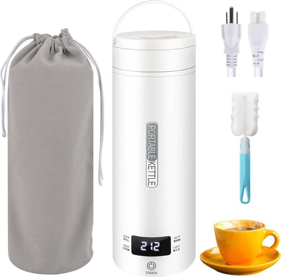 Dnntunk Draagbare Waterkoker met Temperatuurregeling Heetwaterdispenser Camping Waterkoker Mini Waterkokers 500ML Reis