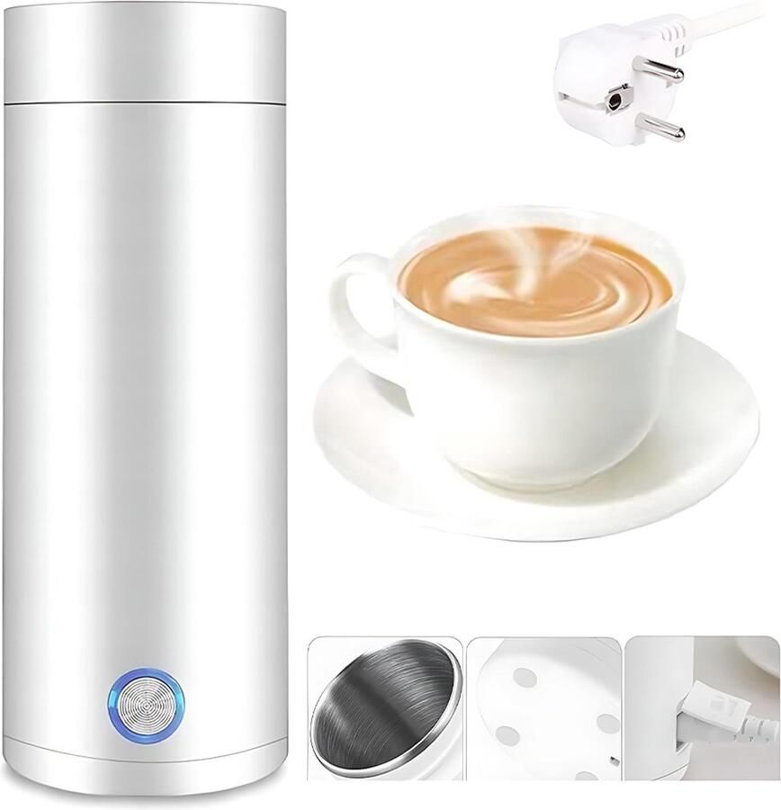 IeGEEK 3 in 1 Reis Waterkoker 400 ML Draagbare Mini Thermosfles Auto & Camping Kleine Water Koker Geschikt Voor Babyvoeding Wit