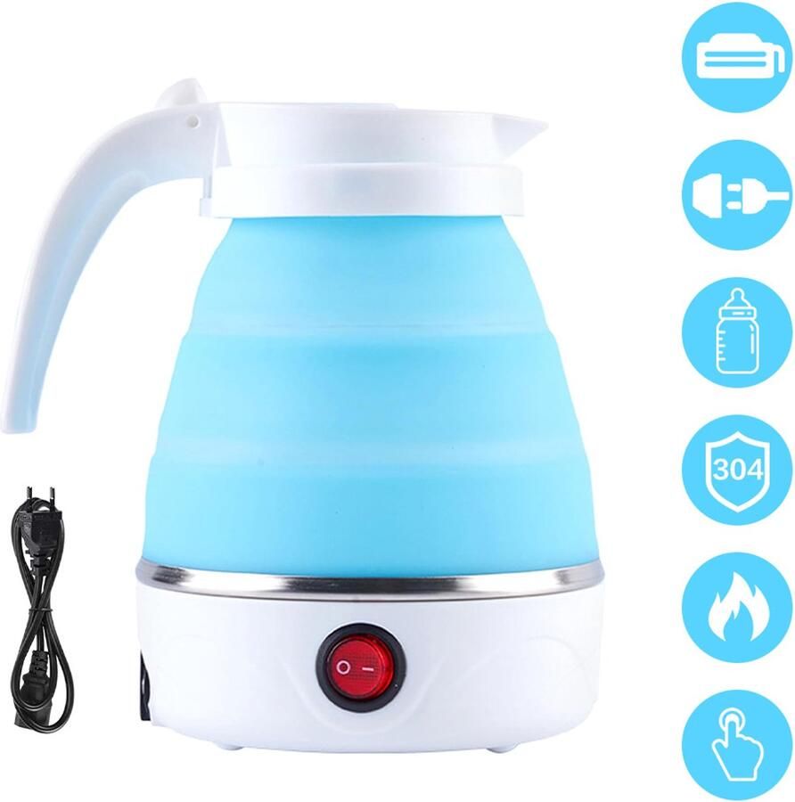 IeGEEK Opvouwbare Waterkoker Reis Waterkoker 0 6 Liter Mini Waterkoker Camping & Travel Elektrisch Blauw