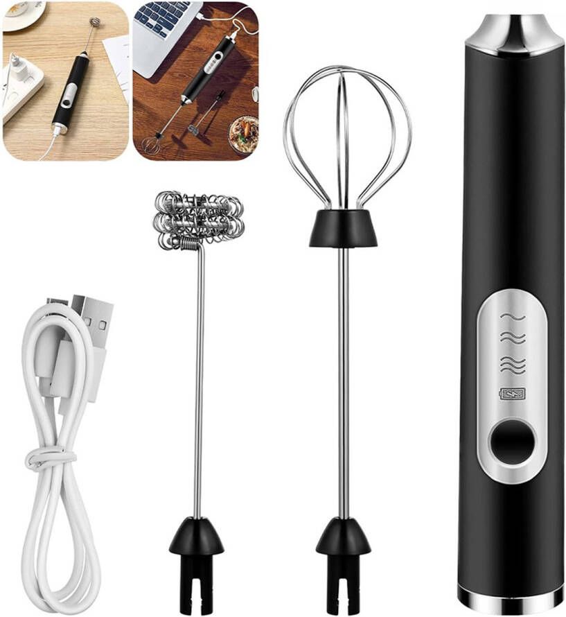 IeGEEK Melkopschuimer Handmatig Elektrisch Matcha Klopper Elektrische Melkopschuimer Makkelijk Op te Bergen Oplaadbaar via USB-C met 2 Roerstaafjes van Roestvrij Staal (304) Zwart