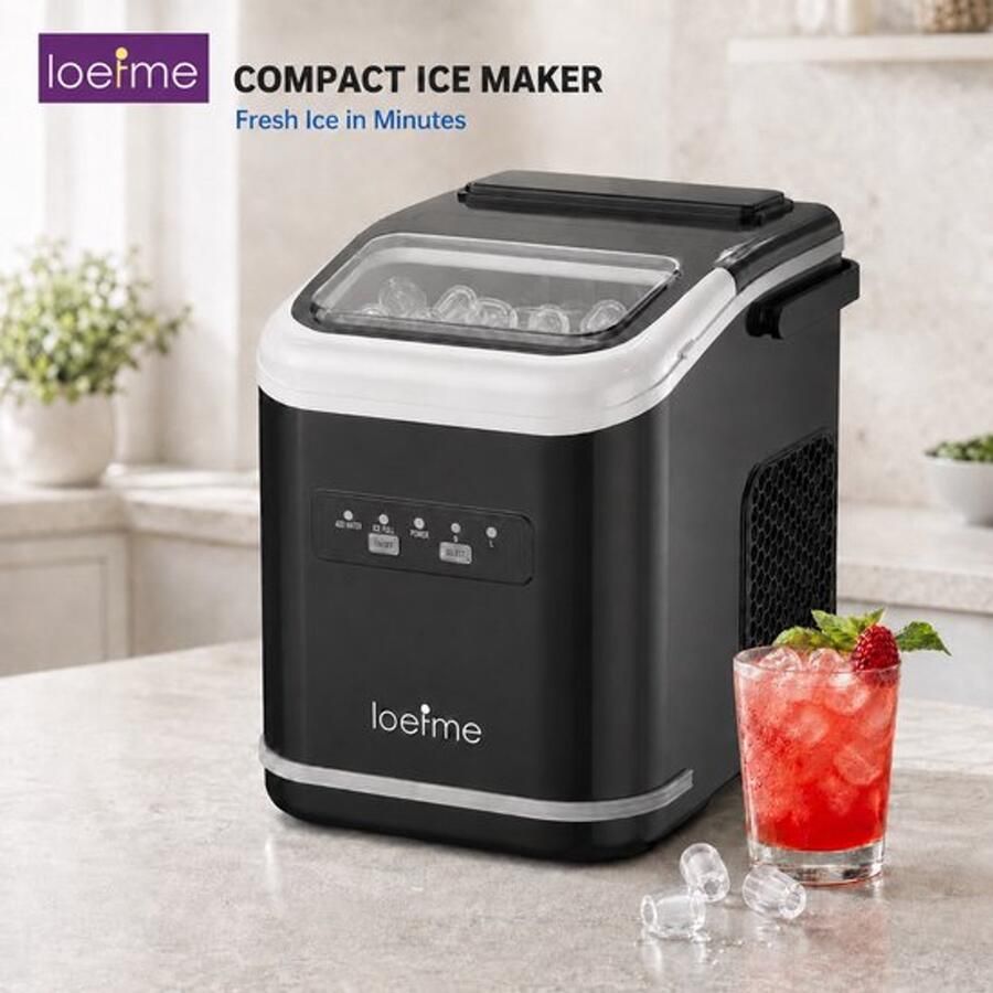 IJsblokjesmachine Draagbaar Zwart 12 kg 24 uur 1 4 L Waterreservoir Compressor Koeling Voor Thuis En Kantoor