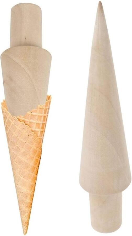 IJshoornvormer 2 Stuks Wafelvormer Houten Hoornvormer Kegelvormer Voor IJshoorntjes Duurzaam Hout Wafelvorm