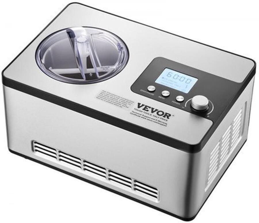 IJsmachine Compressor 180W Vermogen 2 Liter Inhoud Aluminium En RVS Voor Bevroren Yoghurt En Sorbet
