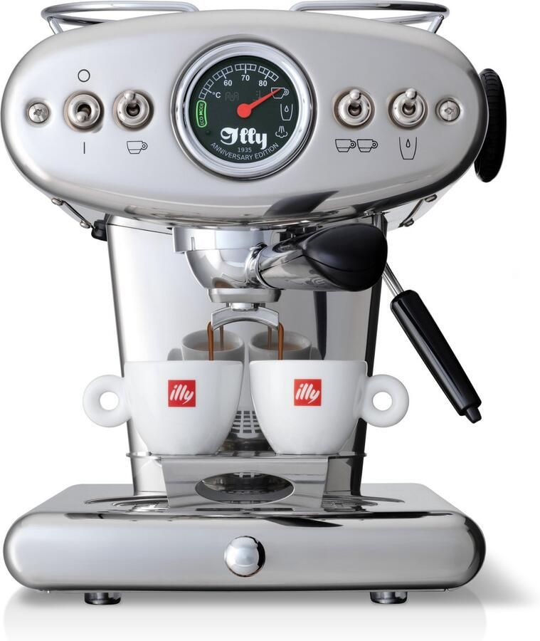 Illy X1 Anniversary Koffiemachine – ESE koffiepads & Gemalen Koffie – Chroom RVS Iconisch Design – Met Stoompijp
