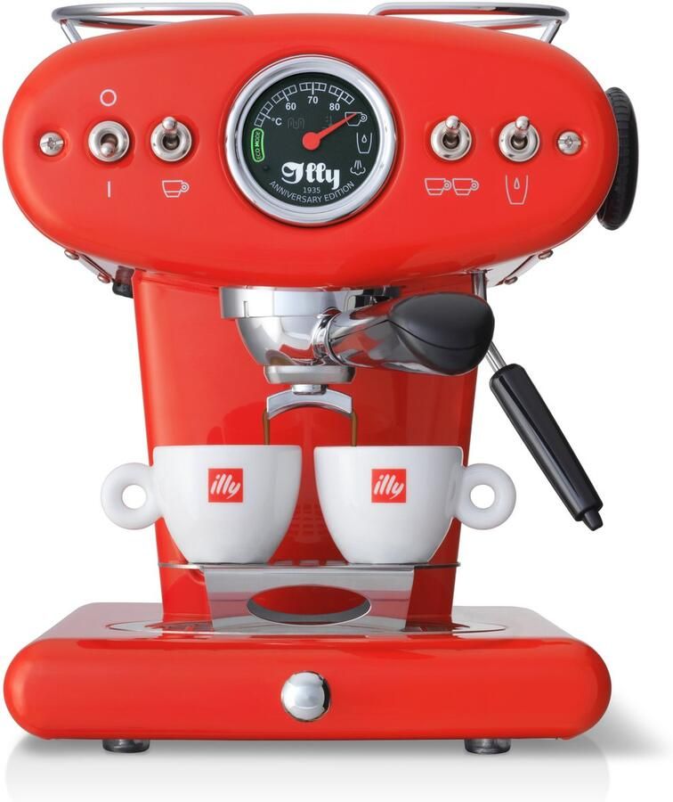 Illy X1 Anniversary Koffiemachine – ESE Pads & Gemalen Koffie – Rood Iconisch Design – Met Stoompijp