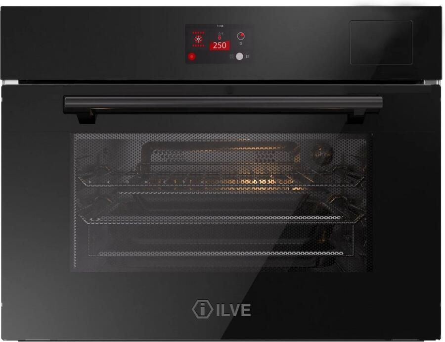 Ilve Compact 45 cm 3 in 1 oven stoom magnetron Pro-Plus glas zwart Inbouw