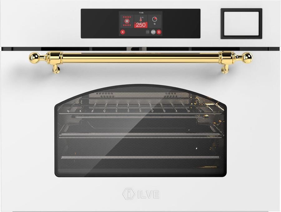Ilve Compact 45cm 3 in 1 oven stoom magnetron Nost. Wit Messing Inbouw