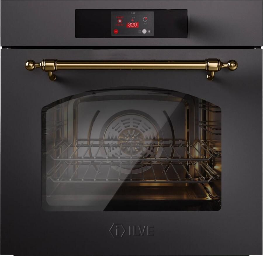 Ilve Oven 60 cm A+ clas 30 320 graden Mat Grafiet Messing Inbouw