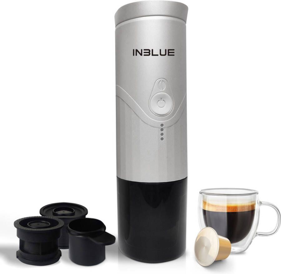 InBlue Anywhere draagbare elektrische espressomachine- draagbaar koffiezetapparaat koffie to go koffie voor onderweg verwarmd water portable espresso machine reis en camping koffie tijdens fietsen espresso to go