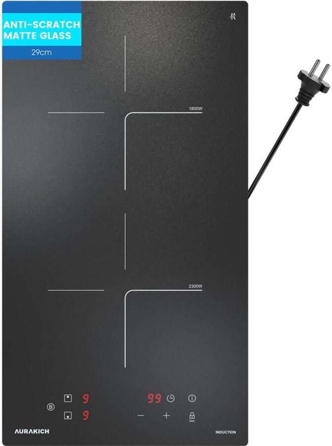 Inbouw Inductiekookplaat 2 Platen Inductie 3800 W Vermogen Zwart Glas Keramiek Elektrisch Koken