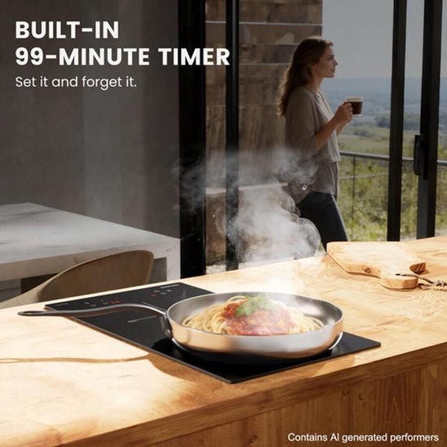 Inbouw Inductiekookplaat 2 Zones 2300W En 1800W Boost 52 cm Breed Glaskeramiek Zwart Elektrisch Koken