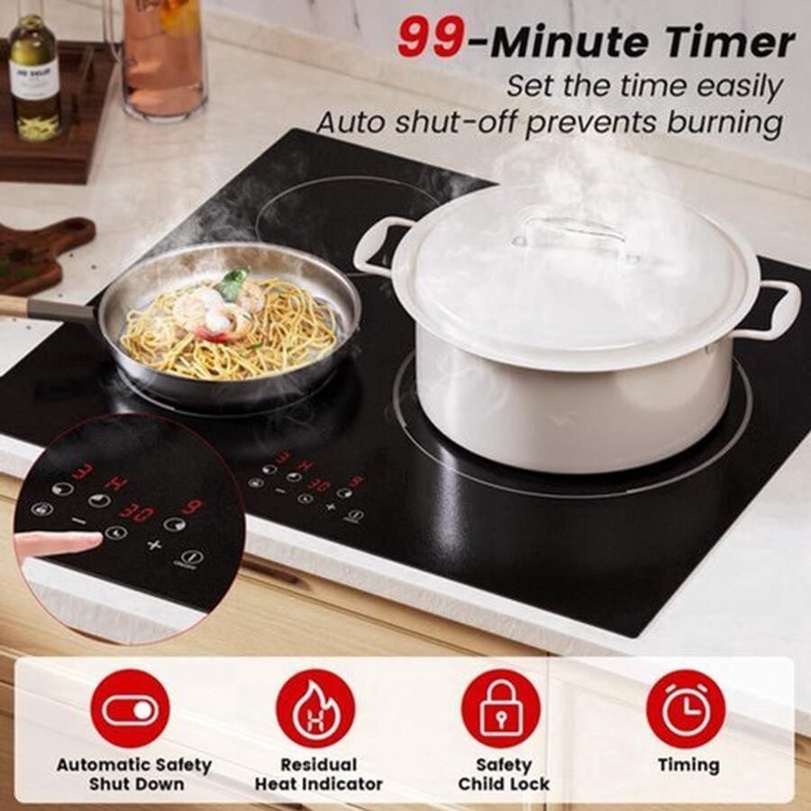 Inbouw Inductiekookplaat 60 cm 3 Kookzones 5600 W Vermogen Keramisch Glas Zwart Elektrisch Koken