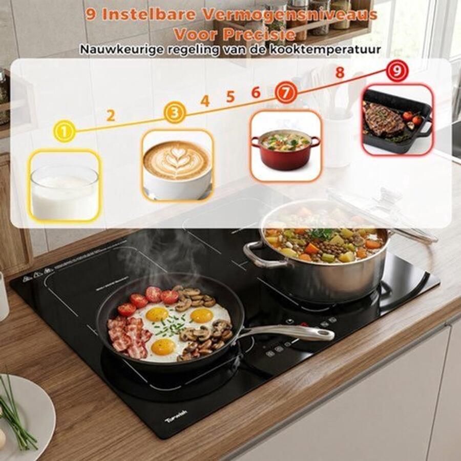 Inbouw Inductiekookplaat 60 cm 4 Zones Flexzone 7200 W Vermogen Glas Keramiek Elektrisch Koken