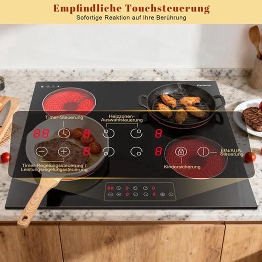 Inbouw Keramische Kookplaat 4 Kookzones 6000 W 60 cm Breed Glas Keramiek Elektrisch Koken